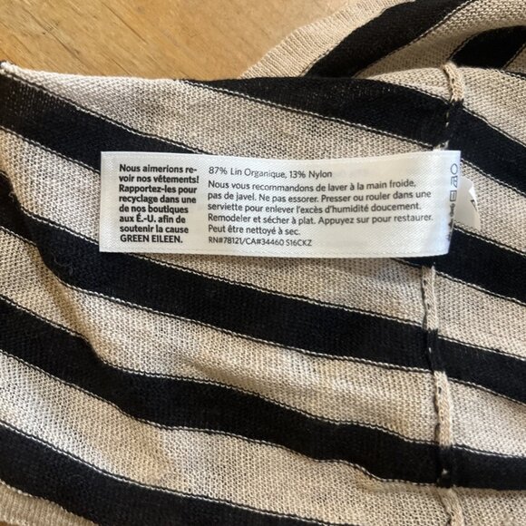 Eileen Fisher Woman Black and Beige Striped Round Neck Sweater Top Sz XL Linen - Picture 9 of 9